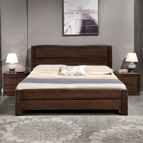 PK7J Black Walnut Wood Bed, Solid Wood Bed PK Elm Bed, 1.5/1.8 Meter Double Bed, Chinese Style Original Wood Wedding Bed