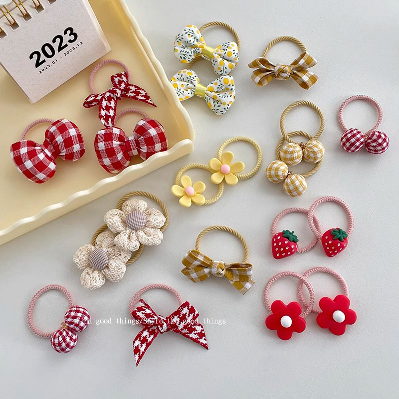 Bebé atado pequeño anillo de cabello no lastimar el cabello pequeña banda de goma de verano para niños de flores trituradas mariposa atada joyería de cabello de cola de caballo