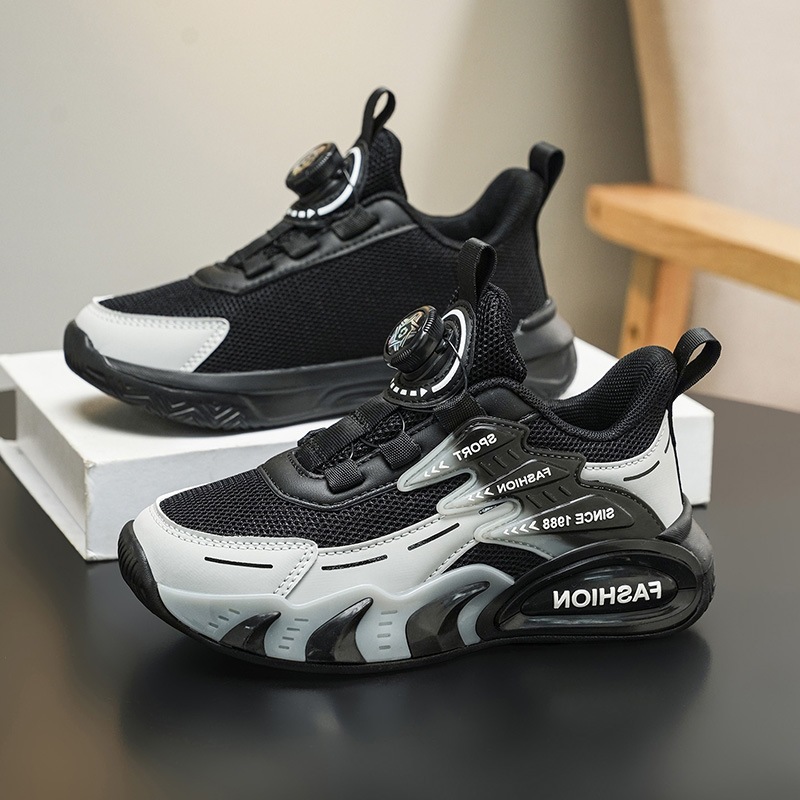 Zapatos de botón giratorio para niños primavera y otoño zapatos de malla transpirables para niños zapatos de corrida de moda universal al por mayor