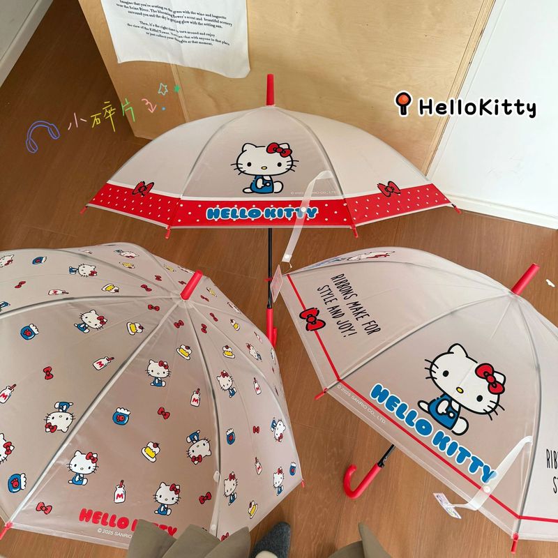 Hellokitty Genuine Transparent Umbrella Fully Automatic Hello Kitty Cute Girl Children Primary School Student Long Handle Umbrella