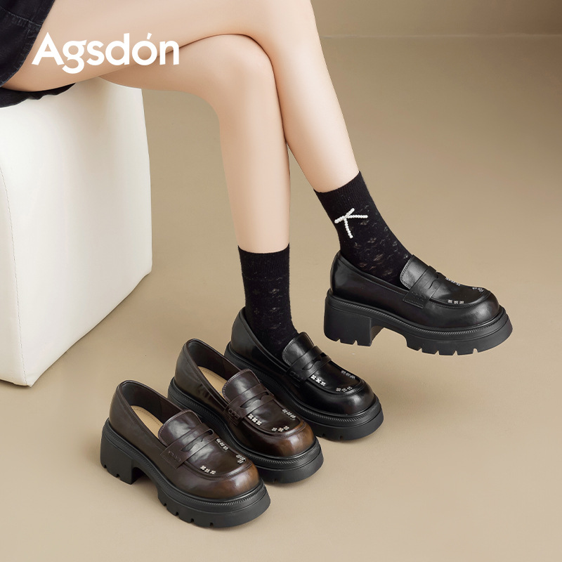 Zapatos de Lefour de suela gruesa para mujeres 2025 nuevo otoño con falda zapatos de cuero pequeños zapatos de viaje con un pie