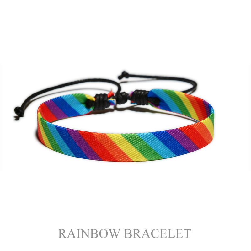 Rainbow color woven ribbon bracelet bracelet fabric Yiwu cross-border supply AliExpress hot explosions Rainbow color woven ribbon bracelet bracelet fabric Yiwu cross-border supply AliExpress hot explosions