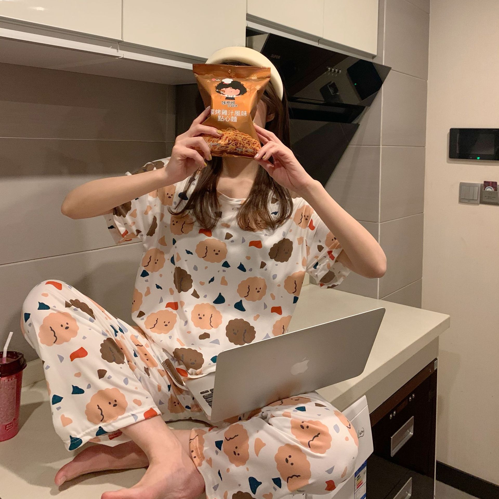 Pijamas primavera y otoño de las mujeres de verano Pantalones de manga corta más el tamaño flojo estilo coreano fresco lindo estudiante dulce traje de desgaste para el hogar