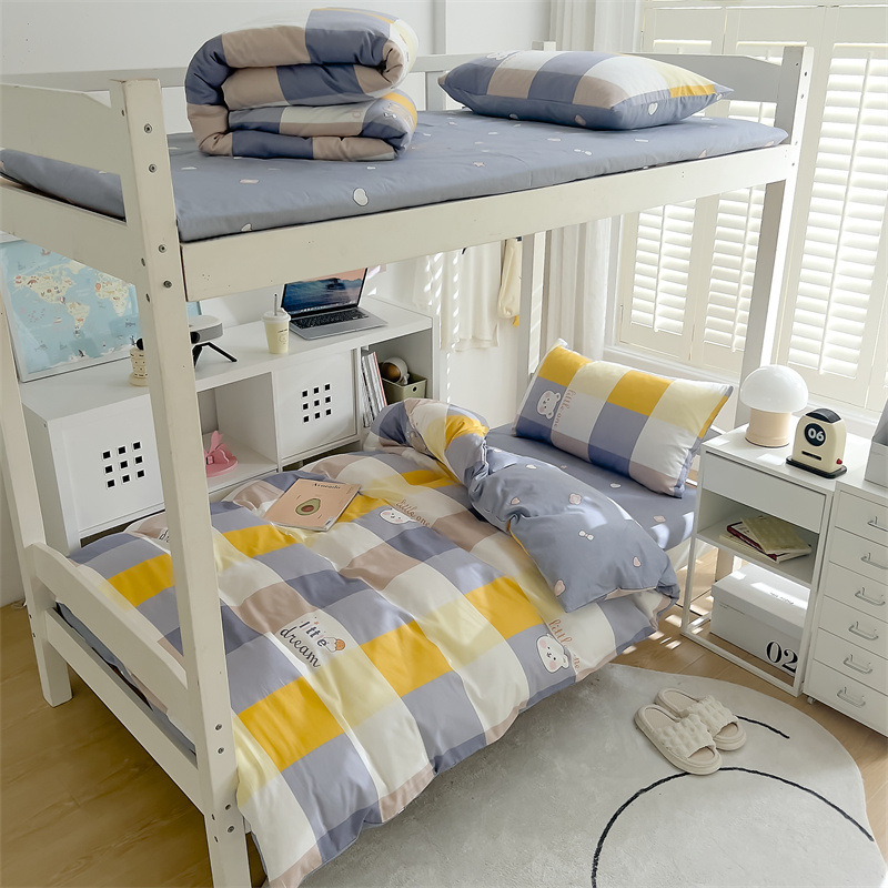 Edredón de algodón completo un conjunto completo de ropa de cama de seis piezas, dormitorio de estudiantes individuales, colchón de cama de tres piezas