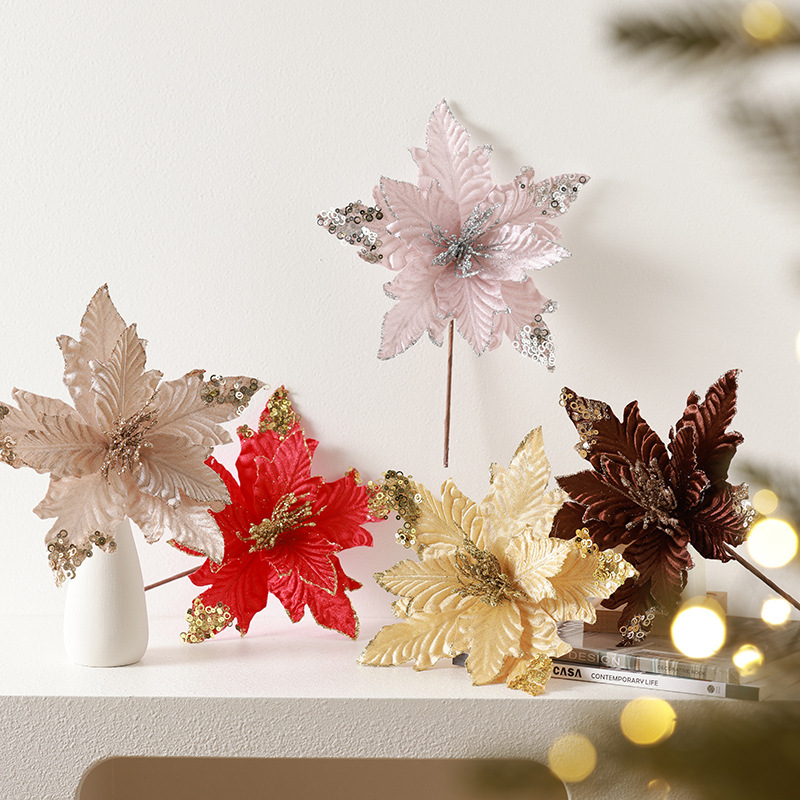 Flor Navidad Lentejuelas 25cm