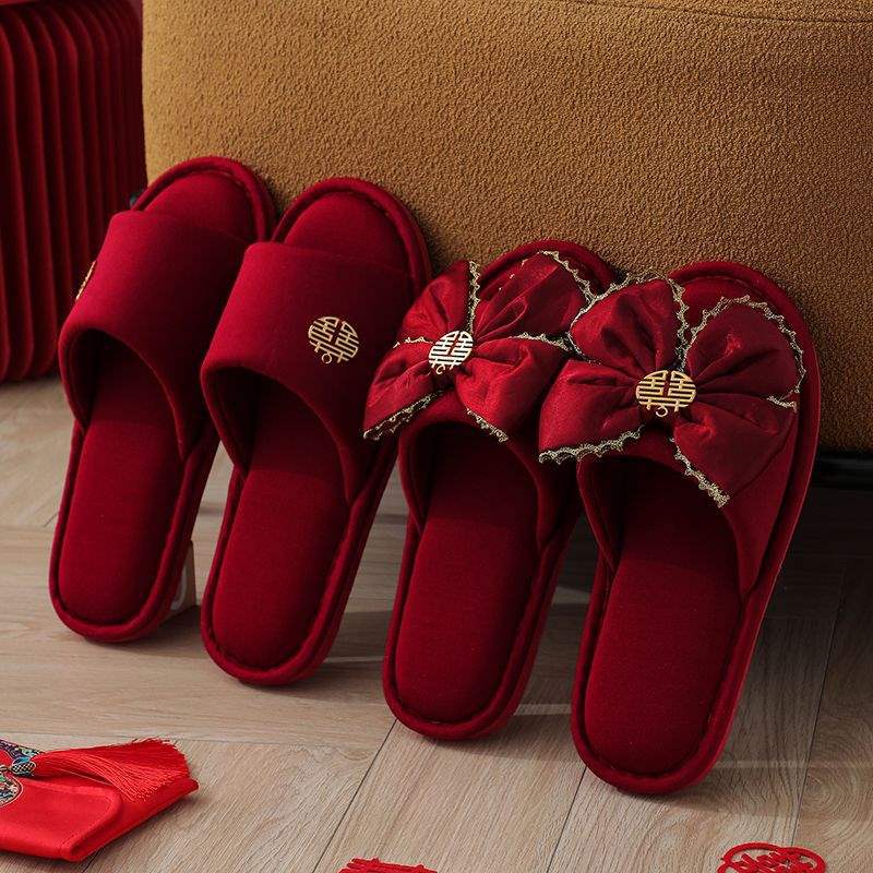 Wedding Slippers Thick-Soled Bride's Dowry Newlywed Couple Festive Red Pair Indoor Home Summer Accessible Luxury Wedding Shoes