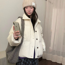 苏奈 韩系针织领格子羽绒服女立领休闲百搭冬单排扣外套tableblue