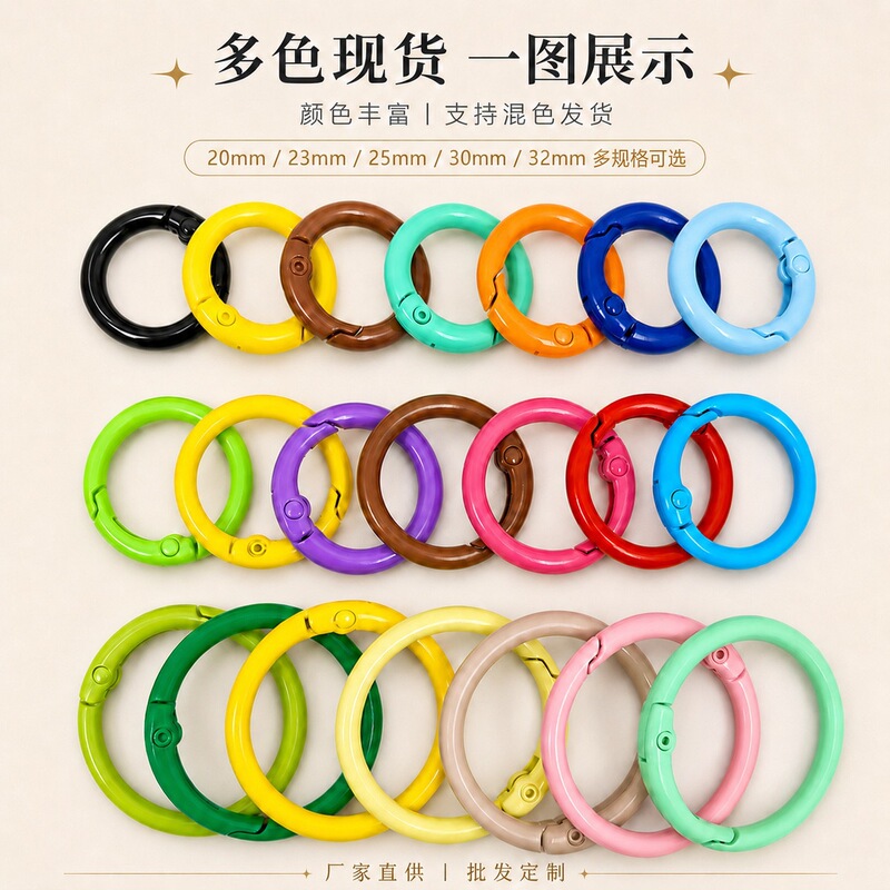 Colorful painted round spring clasp zinc alloy open spring ring candy-colored pendant connector keychain Colorful painted round spring clasp zinc alloy open spring ring candy-colored pendant connector keychain