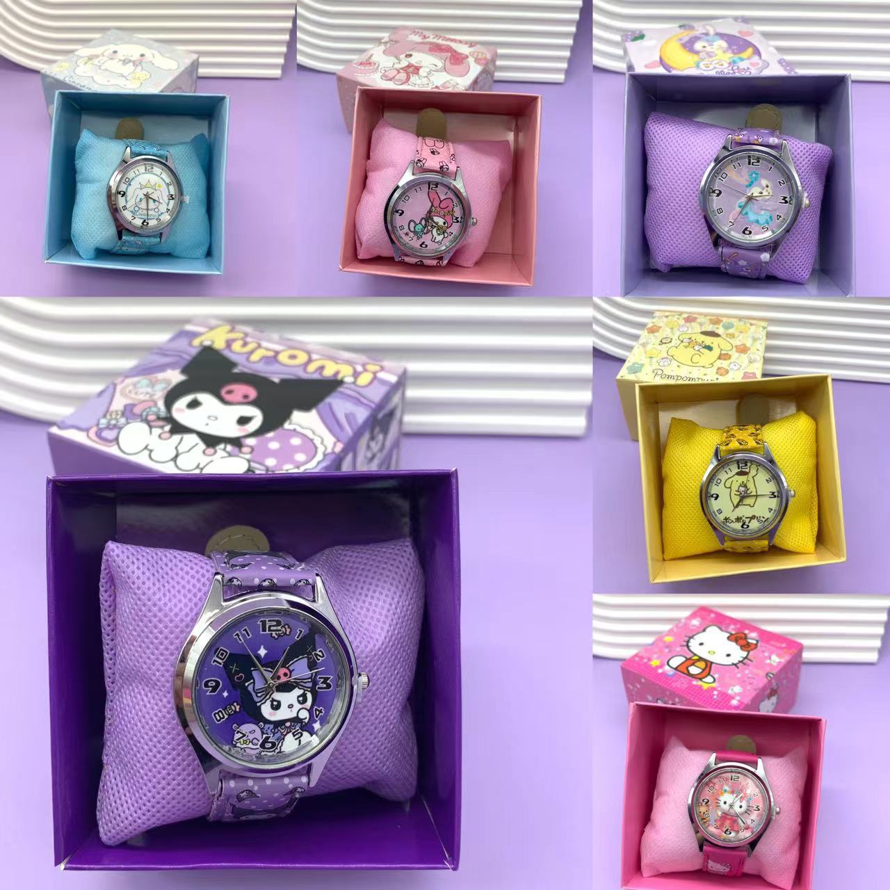 Reloj Sanrio, reloj de dibujos animados Kuromi, reloj con estampado de perro de orejas grandes, reloj con puntero de melodía, regalo