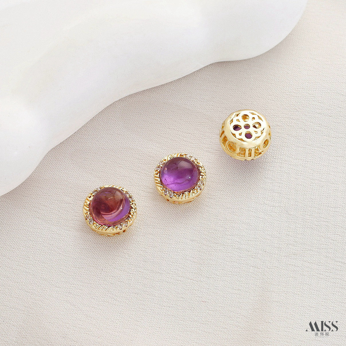 Inlaid with natural amethyst, plated with real gold and thick silver, angel and osmanthus drop-shaped decorative bead pendant DIY jewelry accessories