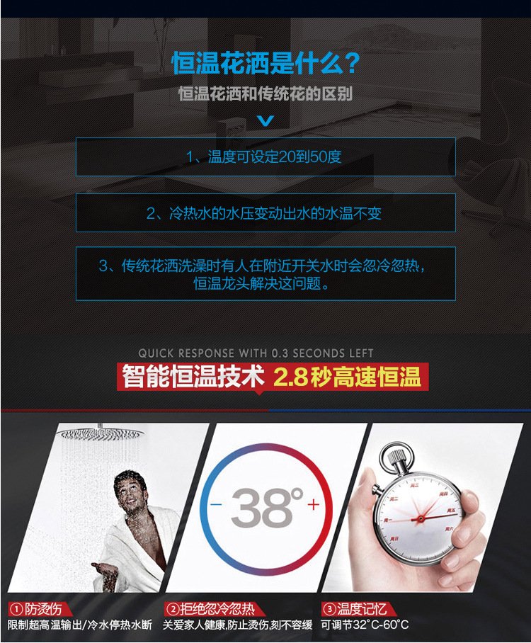 Intelligent thermostatic valve, exposed pipe shower, hot and cold water faucet, solar water heater mixing valve, exposed mixing valve full figure