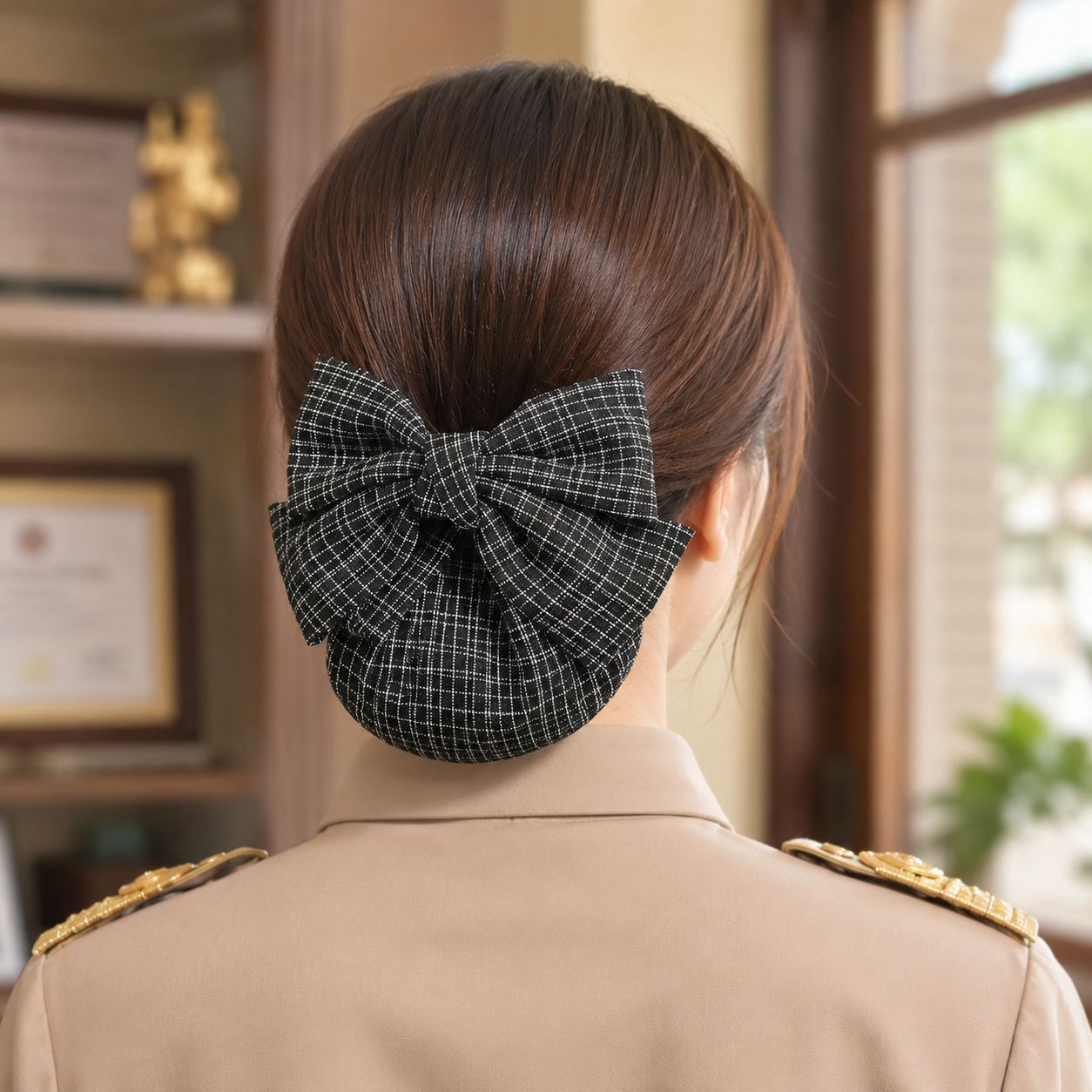 Korean and Japanese style plaid double-layer skirt spring clip ~ High-end vintage versatile large double-layer hair clip, new hair accessory