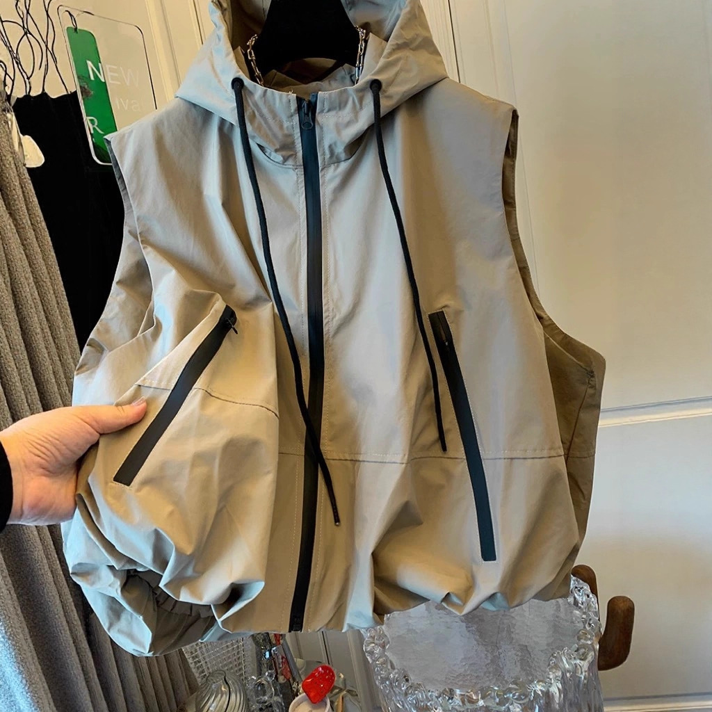 European Fashion Hooded Jacket Vest Women's Spring and Summer New Loose Versatile Casual Vest Jacket