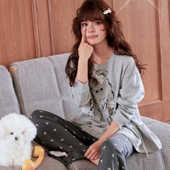 2025秋季新品卡通水性印花小狗长袖长裤可外穿家居服睡衣套装女