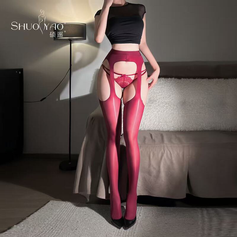 「Floating Shadow」Four-Sided Hollowed-Out Shiny Stockings with Suspenders, One-Piece Black Silk Sexy Anti-Snagging Sexy Pantyhose for Women A274 「Floating Shadow」Four-Sided Hollowed-Out Shiny Stockings with Suspenders, One-Piece Black Silk Sexy Anti-Snagging Sexy Pantyhose for Women A274