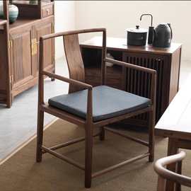 新中式茶椅子茶台实木主人椅办公椅小圈椅黑胡桃木书桌椅餐椅家用