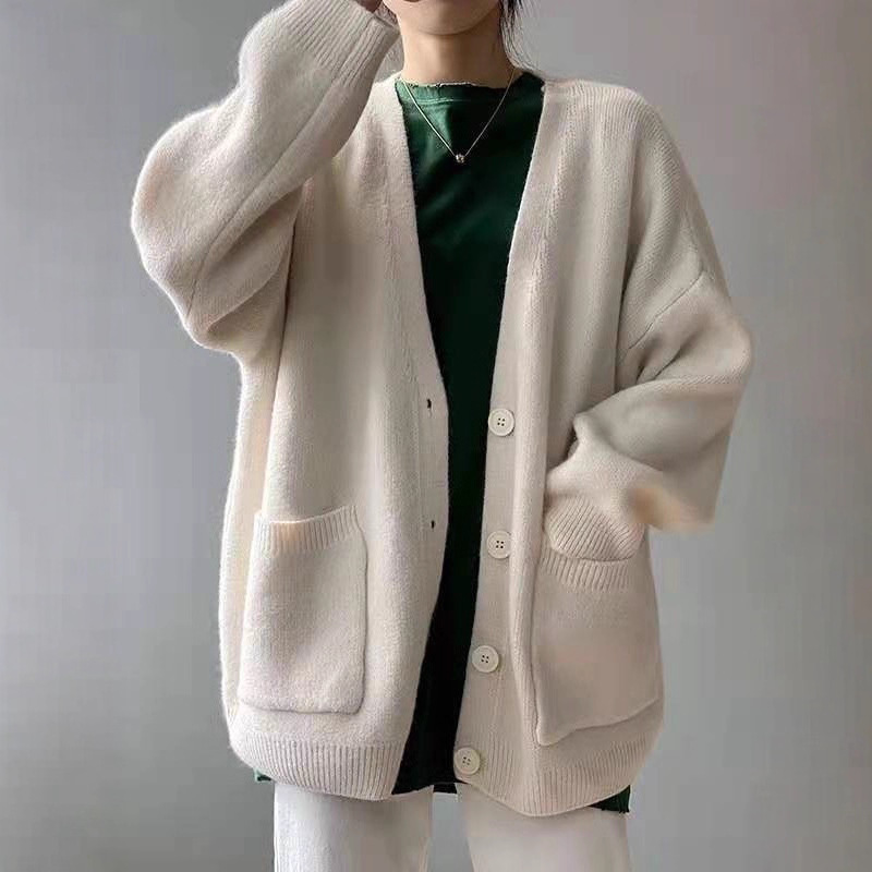 韩版针织开衫女2025春秋宽松纯色外套上衣慵懒风气质毛衣跨境专供|undefined