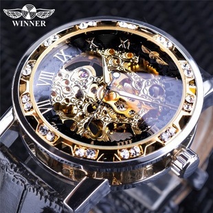 T-winner Watch Men's fashion casual popular rhinestone hollow manual mechanical Watch Men Watch
