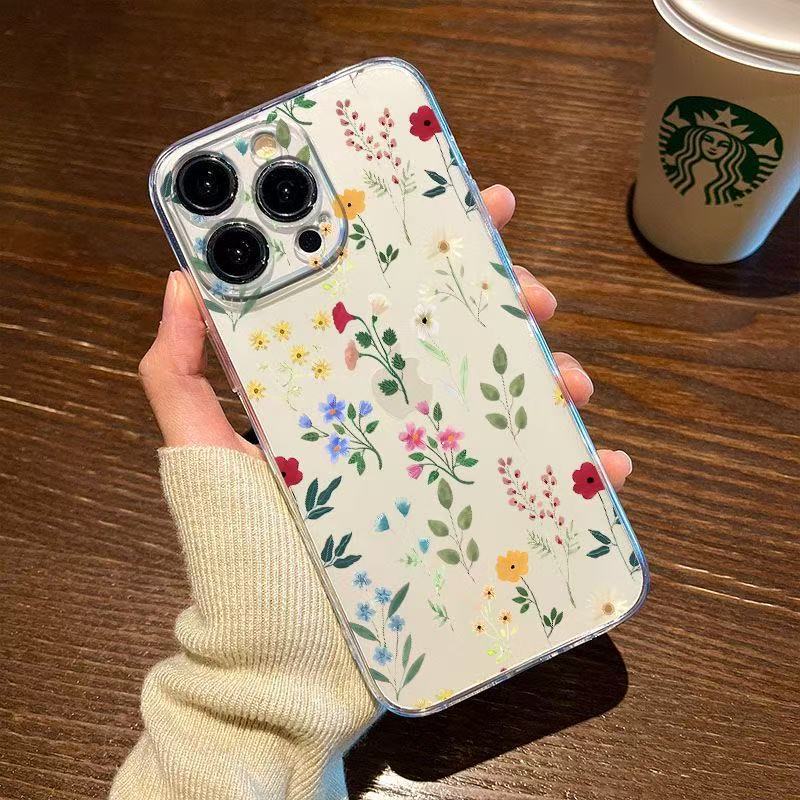Flores pintadas de arte para iphone15promax funda para teléfono móvil Apple 16/14pro Japón y Corea del Sur 13/12/11