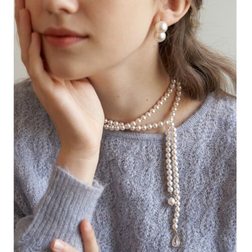 French-style elegant, sweet, gentle temperament imitation pearl zirconium pendant Y-chain sweater chain with multiple wearing methods for women