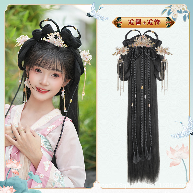 땋은 뒷머리 + 꽃다리 헤어 액세서리 한 쌍