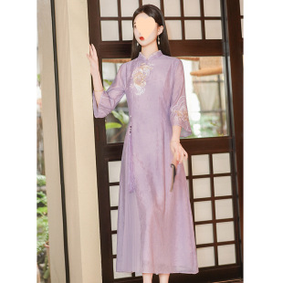 Summer Cheongsam New Chinese Style Improved Dress for Women 2025 New Young Retro Elegant Daily Slim Long Style
