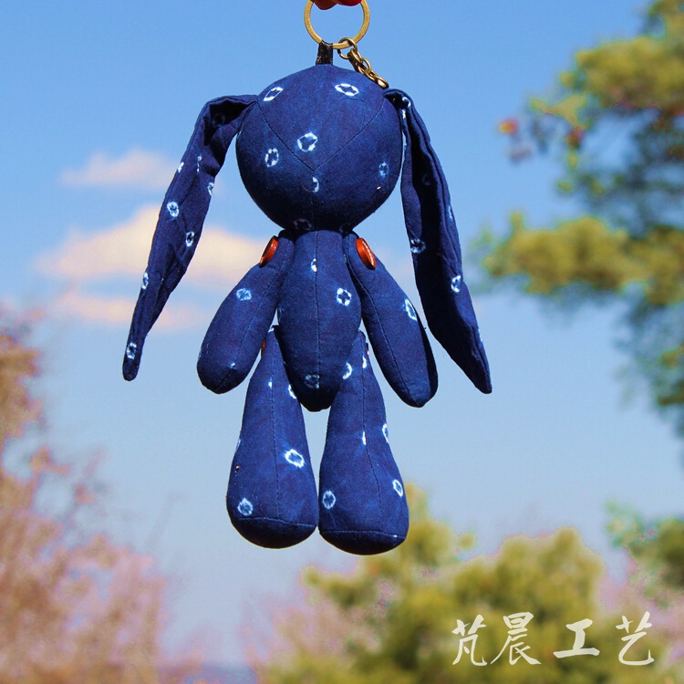 Ethnic Style Blue-Dyed Animal Tie-Dye Big-Eared Rabbit Keychain Accessory