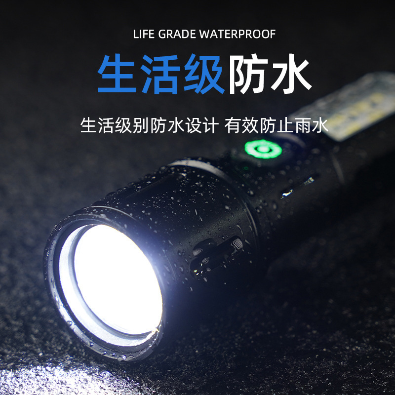 Linterna de Mano Transfronteriza, Nuevo Modelo, Luz Potente, Portátil, Mini, Multifuncional, de Aleación de Aluminio, con Zoom Telescópico, Recargable