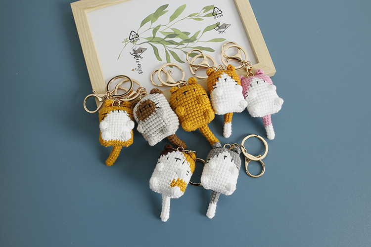 25g Weight Wool Yarn Home Textiles & Decor Type Handmade Inlay Material Keychain Classification 1 Piece Quantity Daily Occasion yarn Material Cartoon, Cat Pattern Knitting Design Cute Style 1 Piece Cartoon Cat Keychain Yarn Handmade Cute Keychain 1