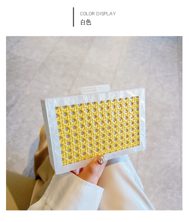 New fashionable green wicker acrylic bag for cross-border foreign trade women, evening bag, single-shoulder crossbody banquet clutch Item Picture