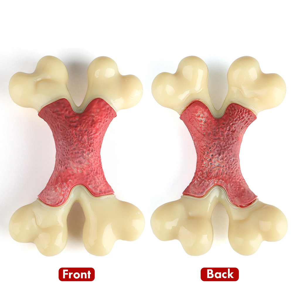 亚马逊宠物用品磨牙狗咬胶玩具咀嚼双骨头培根味耐咬狗狗玩具批发
