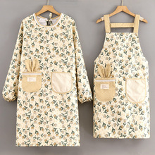 新款韩版洋气帆布长袖围裙女防水透气家用厨房做饭罩衣餐饮工作服