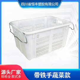 四川恒丰塑胶 蔬菜水果运输周转筐塑料框带铁手加厚食品筐子厂家