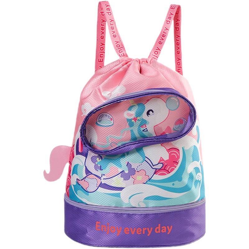 Mochila de dibujos animados para niños, bolsa de natación con separación de ropa húmeda y seca, mochila escolar para niños y niñas, almacenamiento de ropa mojada, compartimento de viaje.