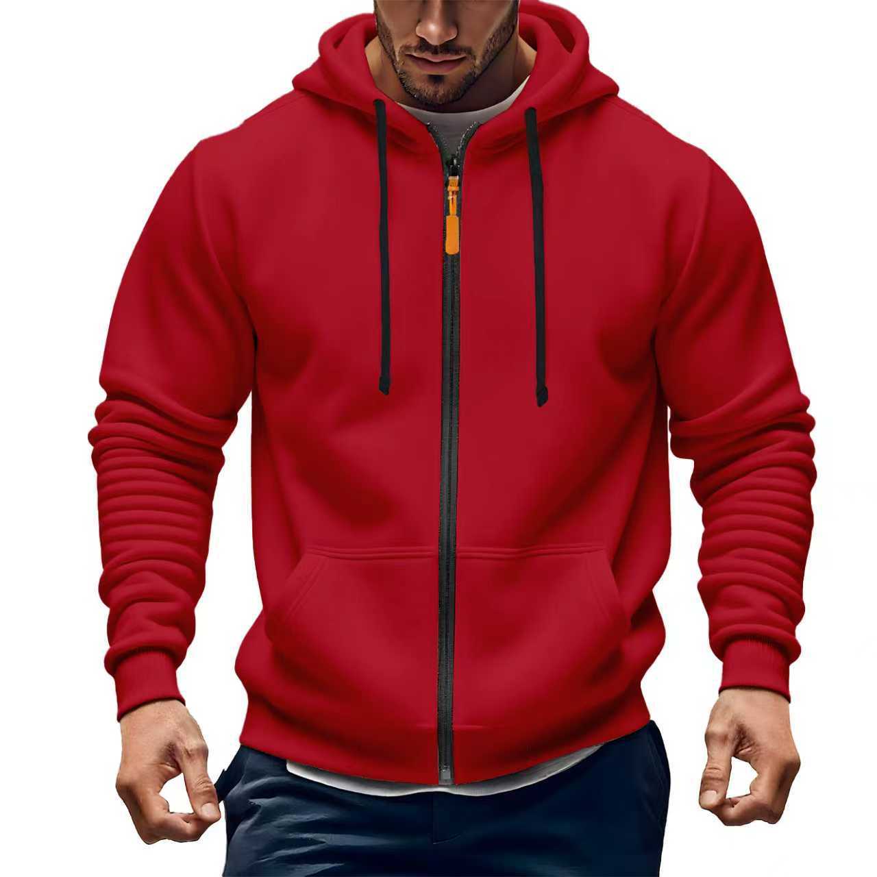 Monochrome Man- Cross-Border Autumn And Winter New Casual Fleece-Lined Thickened 'S Sweatshirt, Solid Color Zip-Up Hoodie Jacket For_voghion.com