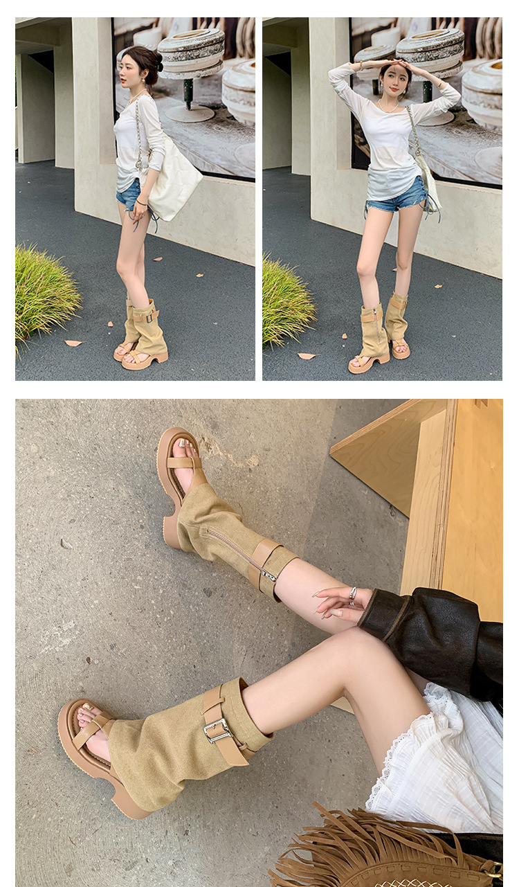 Sandal cao gót hở mũi nữ đế dày gót vuông, quai thắt lưng da bò — Màu đen chi tiết 17