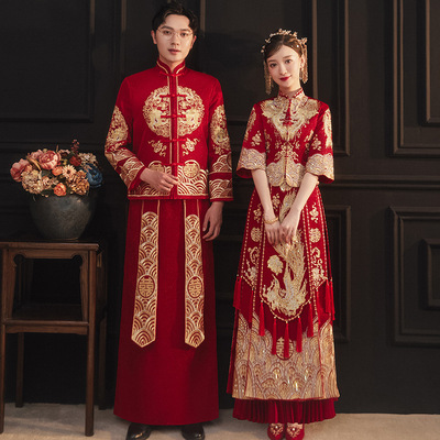 XiuHe bridal wedding gown bridal groom wedding toast dragon phoenix dresses longfeng existing prospective Chinese style wedding dress lovers in the summer