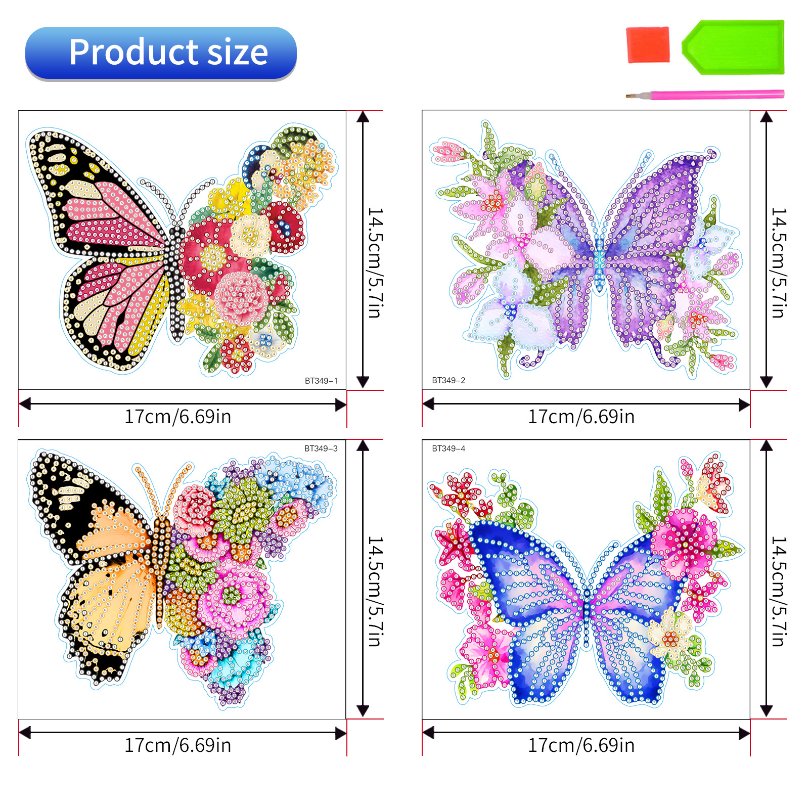 Mariposa de colores pintura de diamantes pegatinas aleatorias pintura DIY pegatinas de pared dibujos animados para niños pegatinas de diamantes hechas a mano pegatinas de ventana cristal