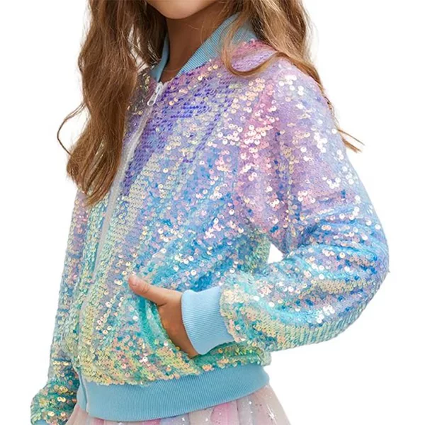 2024 cross-border new Amazon hot children's clothing women's sequins color contrast coat color beads tide in stock