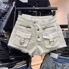 アメリカのレトロなギャルの工装のデニムのショートパンツの女性2025夏の新型の修身はやせているa字のお尻の熱いズボンを包みます。