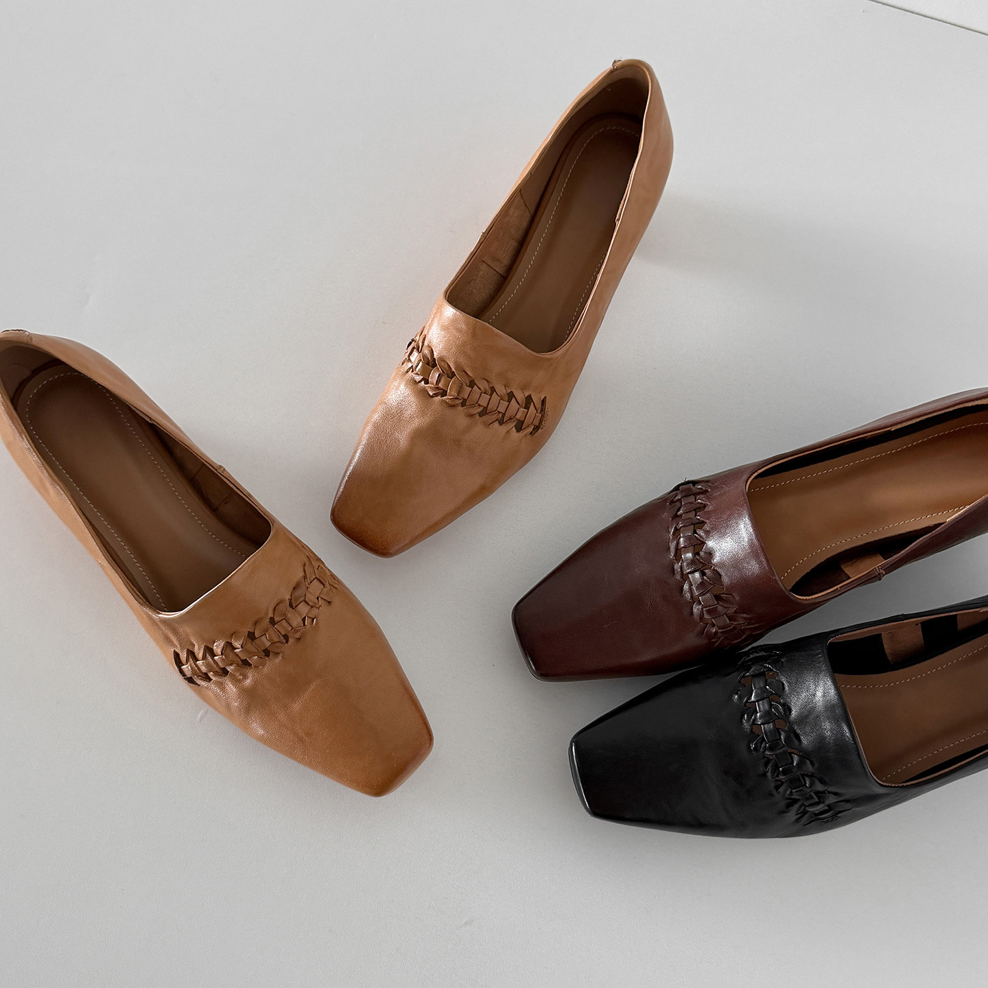 CHIKO Ethelyn Woven Detailed Square Toe Block Heels High-Vamp