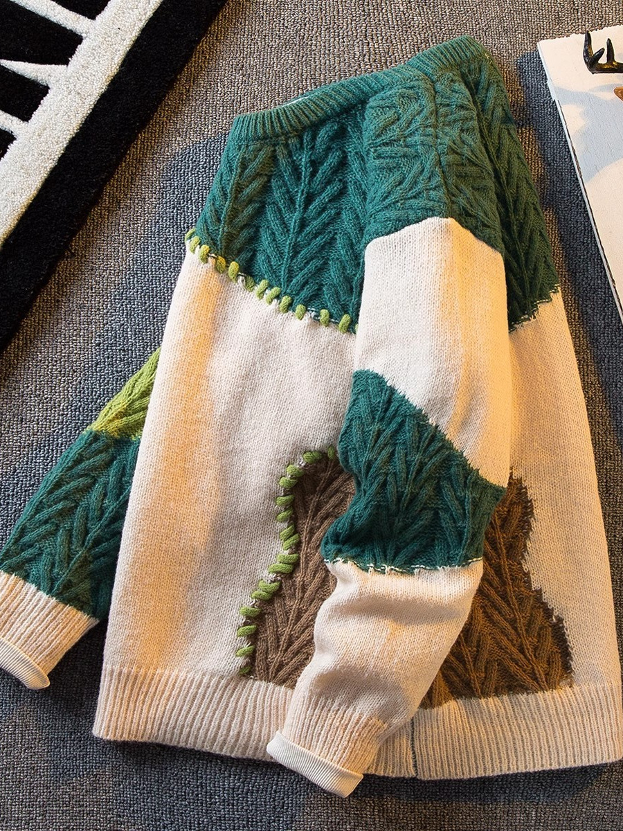 Costuras japonesas, contraste de color, moda, comercio exterior, pedidos japoneses, RC otoño e invierno, nuevos productos, suéter de punto de longitud media, oversize