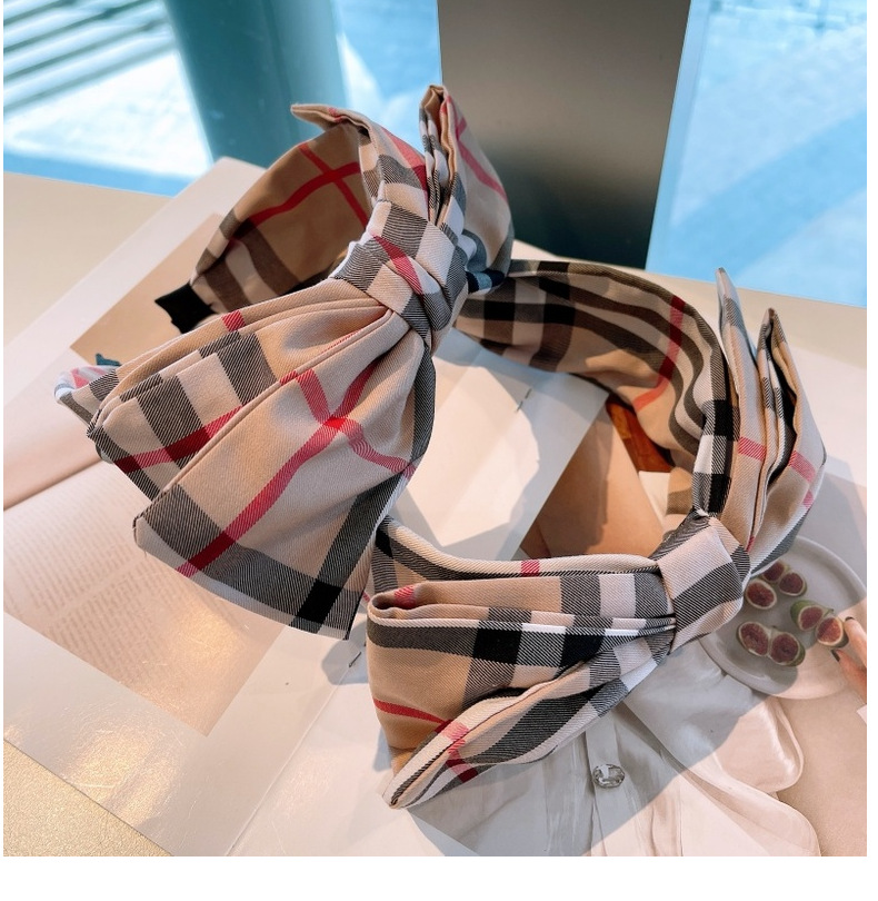 120g Weight Headwear Classification Festival Occasion Bow Knot Pattern Women'S Gender Retro Style Retro Lattice Double-layer Bow Twisted Headband 12