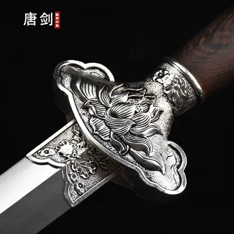 Longquan Jiangqi Sand Silver Lotus Sword Tang Sword Pattern Steel Hand-Forged One-piece Long Sword Cold Weapon Unedged