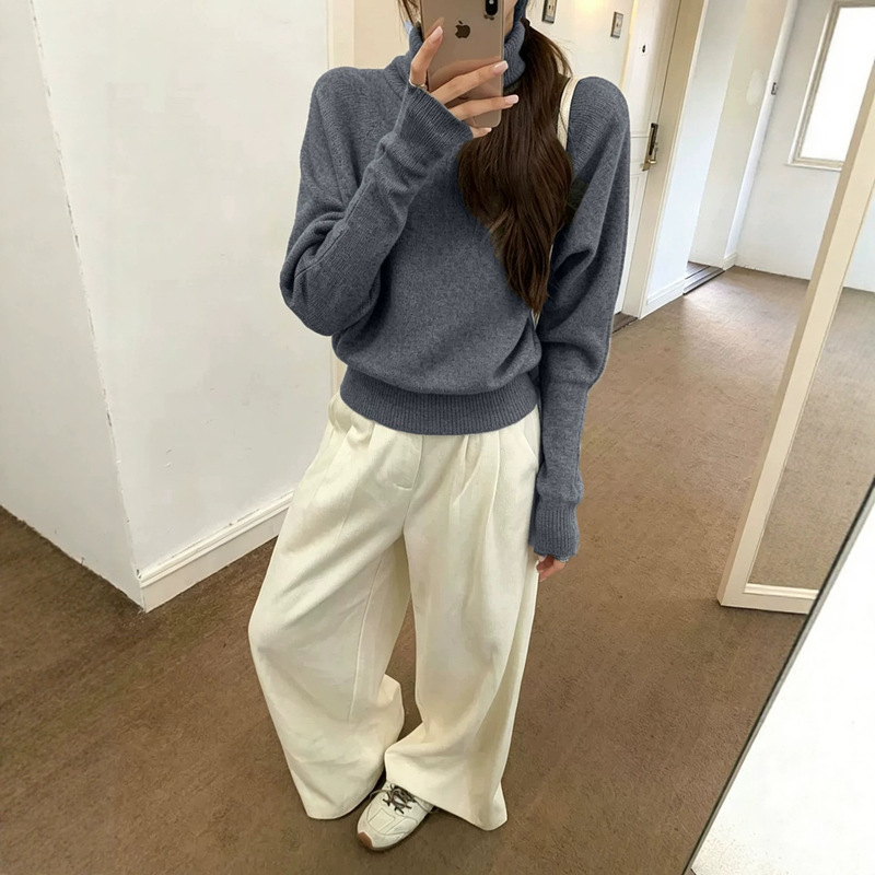 Real shot - French-style stacked collar pullover sweater for women, autumn and winter, casual style, waist-cinching, inner layer knit top Real shot - French-style stacked collar pullover sweater for women, autumn and winter, casual style, waist-cinching, inner layer knit top