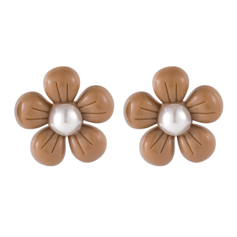 Acrylic Color Pearl Flower Cute Earrings Wholesale Jewelry Nihaojewelry display picture 3