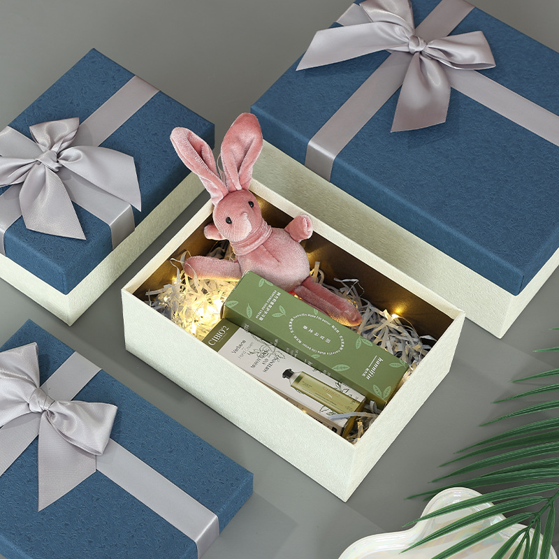 Caja de embalaje de la cubierta del cielo azul, lápiz labial, perfume, caja de regalo de maquillaje, tarjeta de regalo de San Valentín, caja de regalo de arco image 4