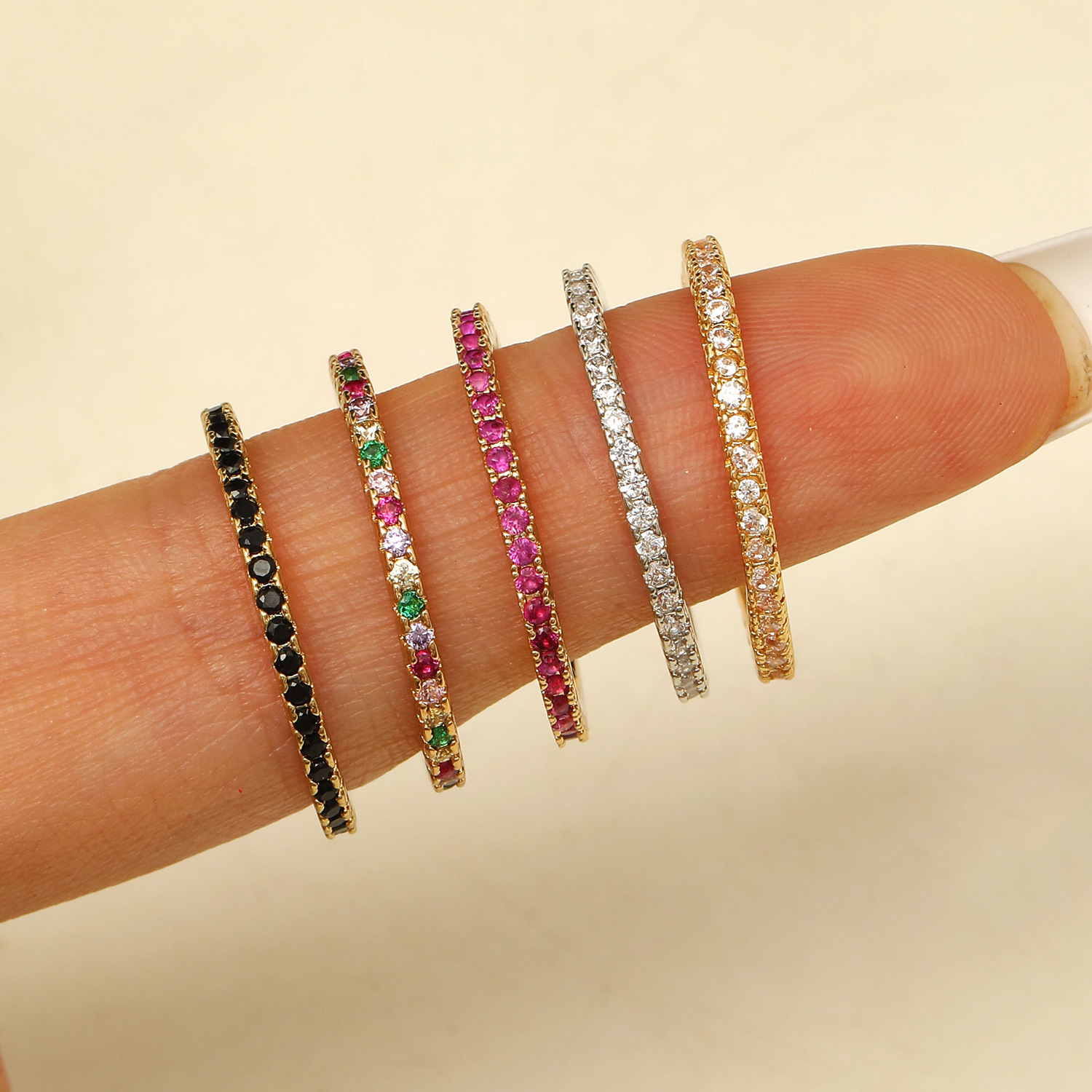 Candy-Colored Stacked Zircon Rings, European and American Style Ins Light Luxury Jewelry, Wedding Fashion Party Jewelry