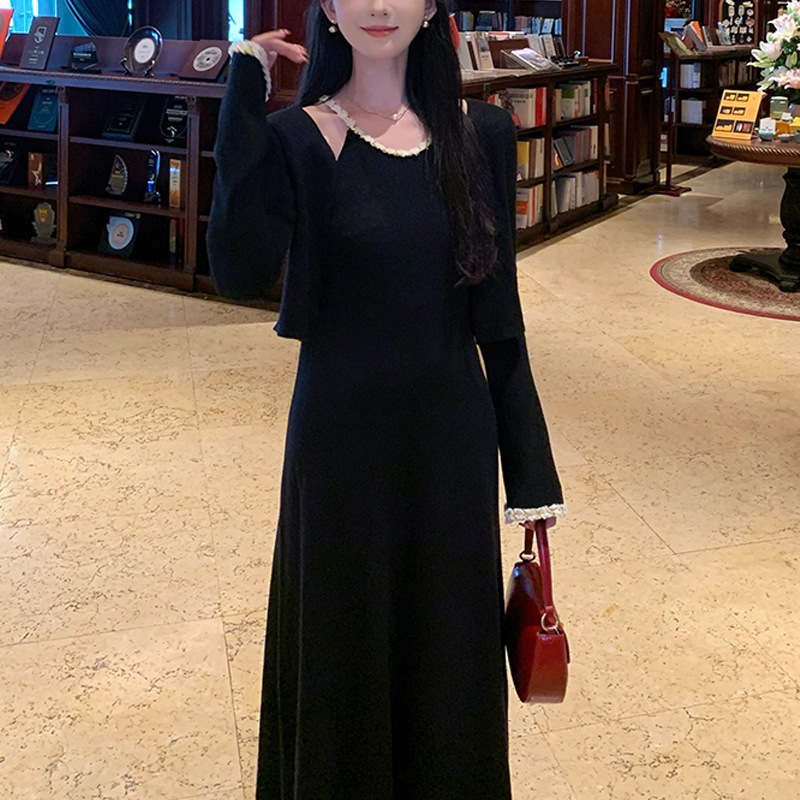 【巴黎诗集】显瘦安迪绒针织开衫吊带连衣裙秋季温柔气质中长款裙|undefined