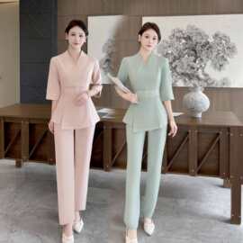 秋冬款美容技师工作服美容院套装国风两件套高级足浴足疗美容师